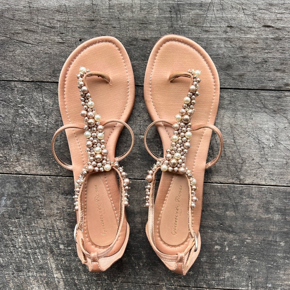 Gianvito Rossi Pearl-Embellished Satin Sandals